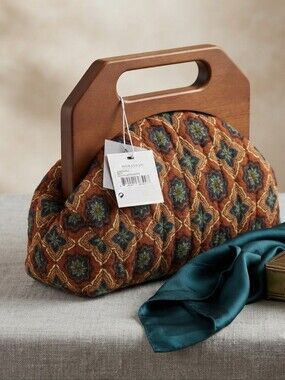 Shiraleah Chicago Evan Top Handle Clutch Bag Multi Boho Quilted Wooden Frame New
